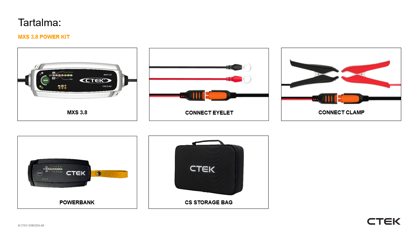 Ctek CTEK  -  MXS 3.8 Power Kit Bundle akkumulátor töltő 12V / 3,8A