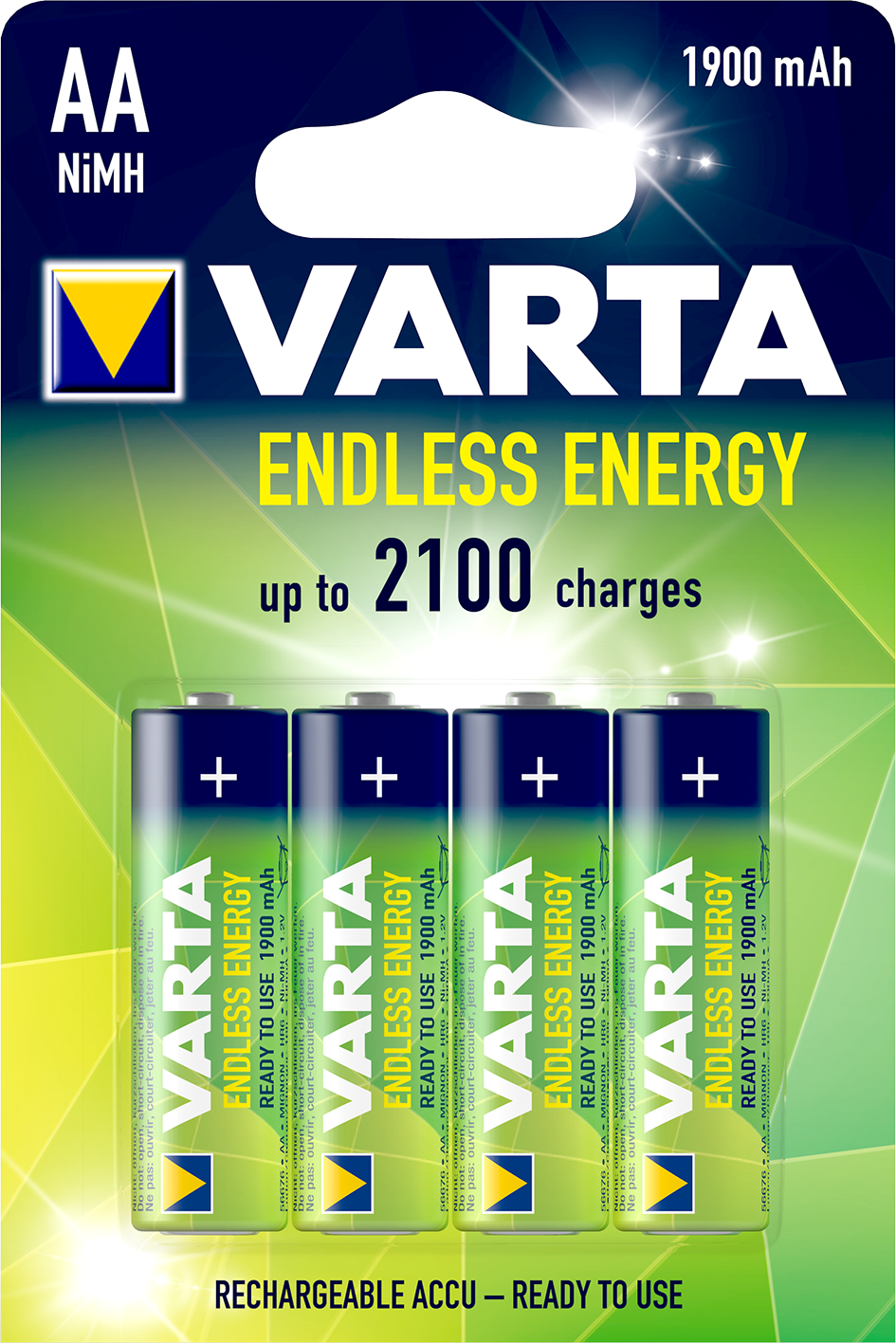 VARTA Elem akkumulátor AA 1900mAh 4db, 2100 töltés, Endless Energy