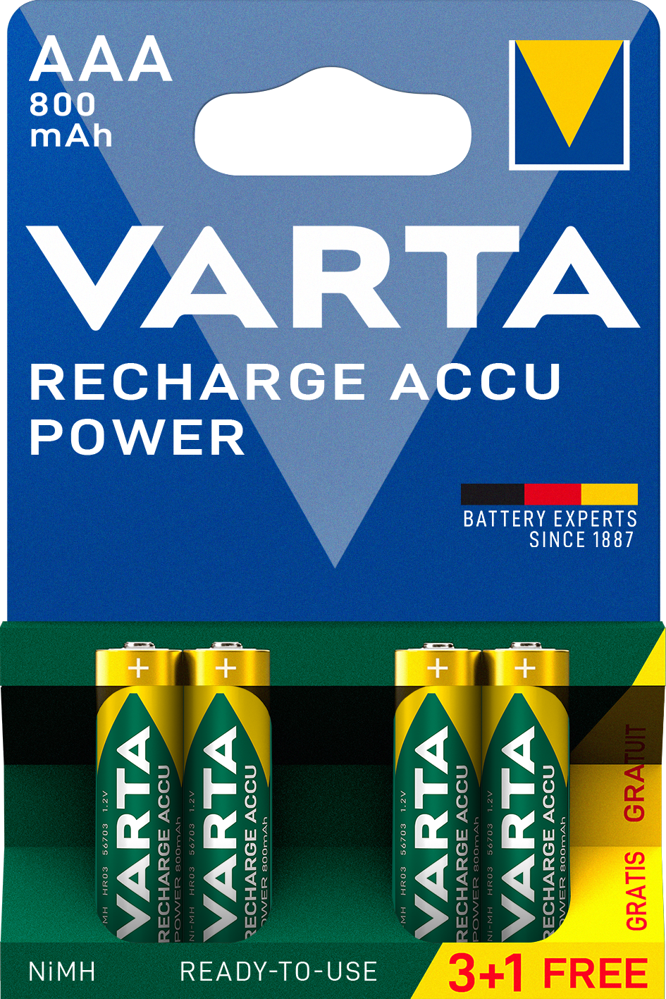 VARTA Elem akkumulátor AAA 800mAh 3+1 db Ready2use