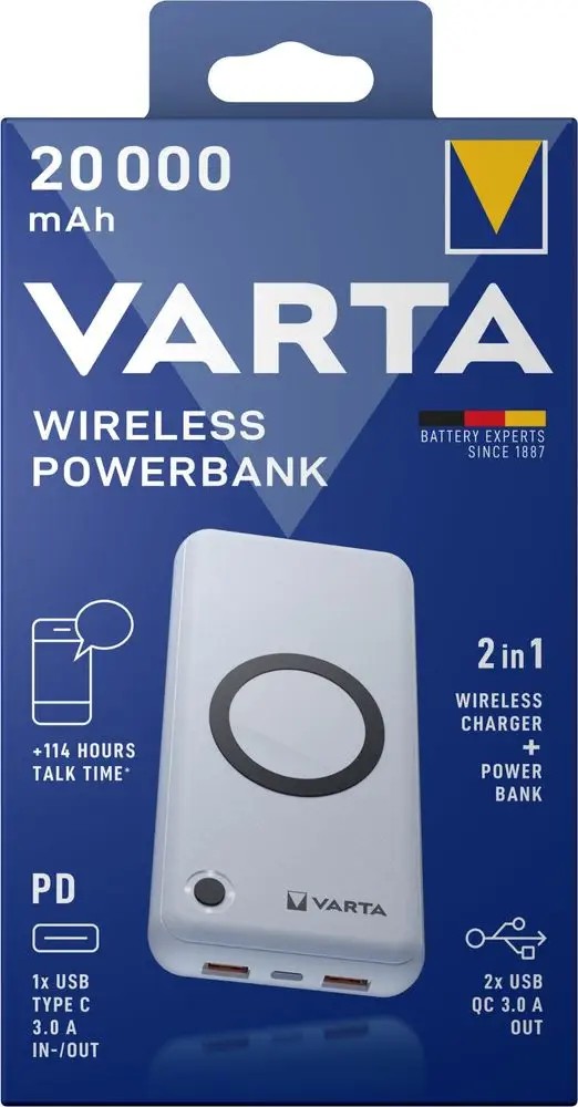 VARTA VARTA Portable Wireless Powerbank+vezeték nélküli töltő 20.000mAh