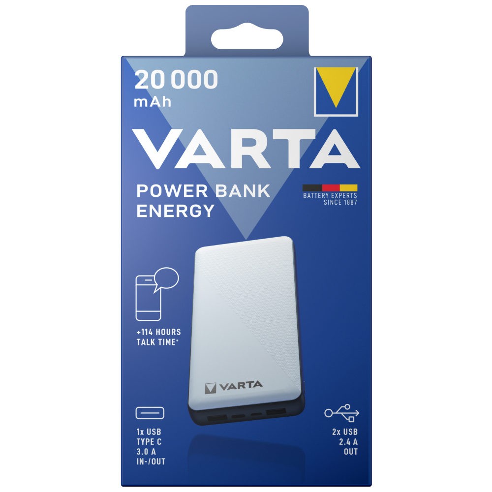 VARTA Powerbank, hordozható energiaforrás 20000 mAh