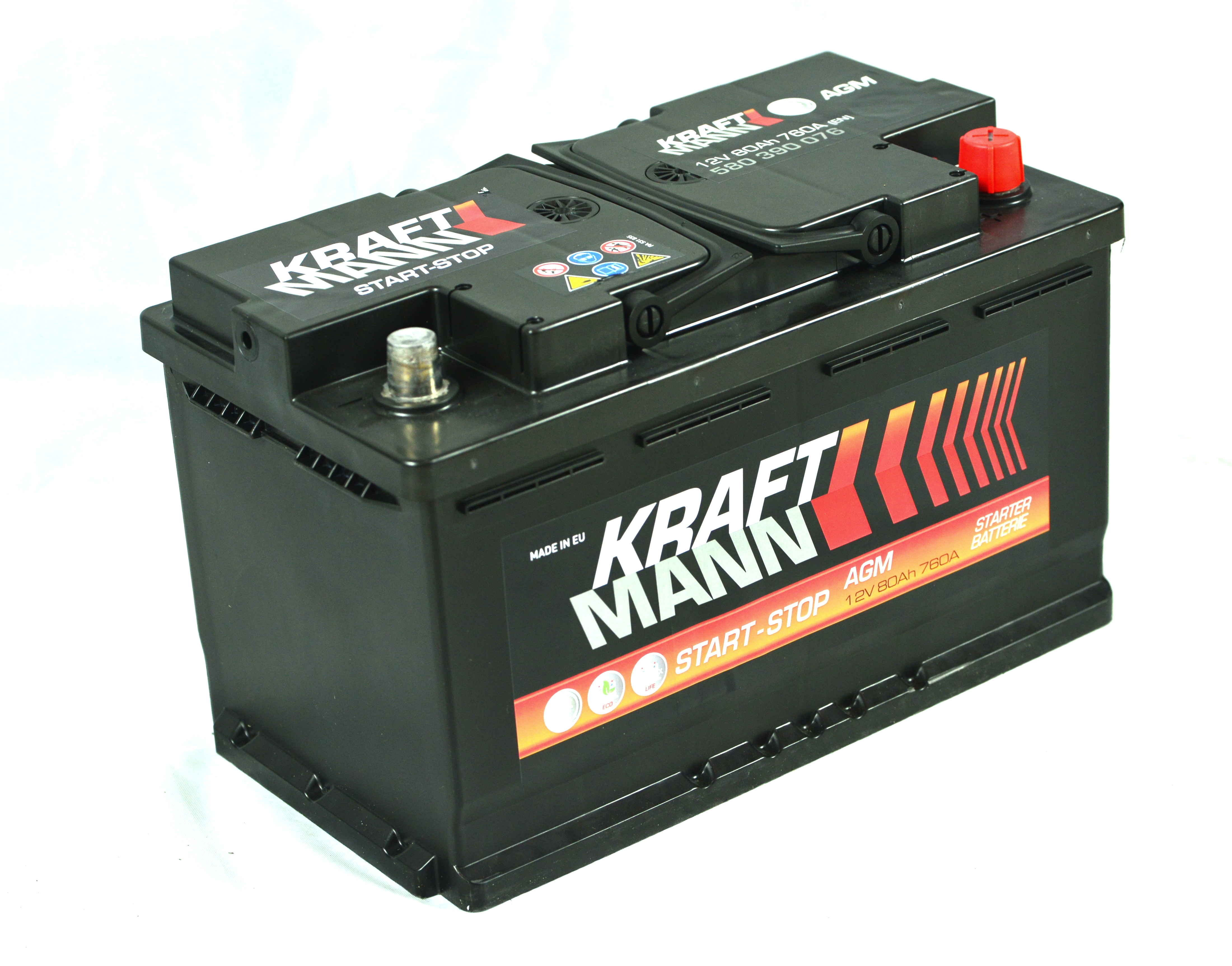 Kraftmann Kraftmann AGM - 12v 80ah - autó akkumulátor - jobb+