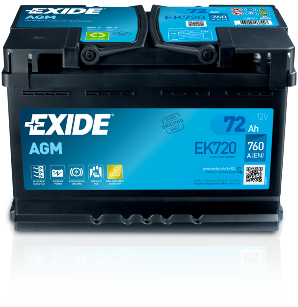 Exide EXIDE Start-Stop AGM 12V 72Ah 760A jobb+ autó akkumulátor